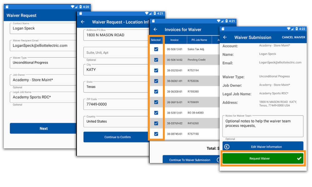 Send waiver request on your mobile app