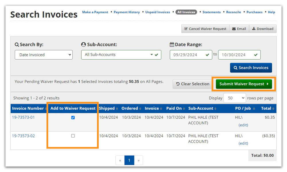 Add to Waiver Request and Submit Waiver Request
