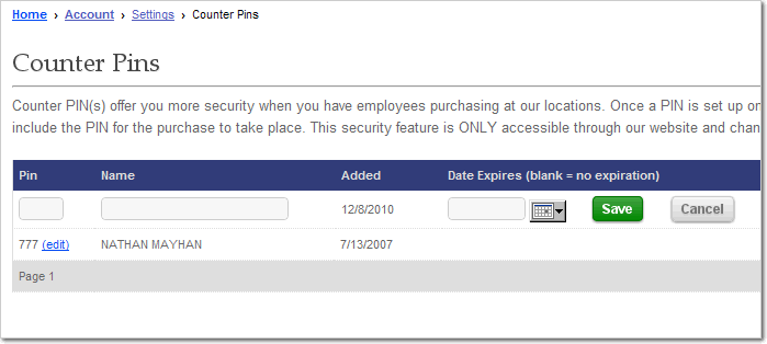 Setting up Counter PIN Numbers