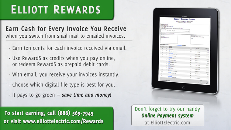 Learn how to Earn Cash Rewards for Discounts and Credits at Elliott Electric Supply